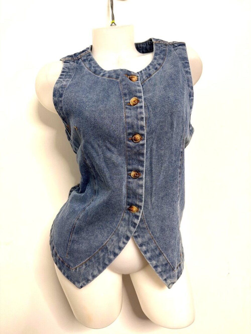 Denim Button Down Vest Fitted V Neckline Al Evergreen Womens Junior Size XL